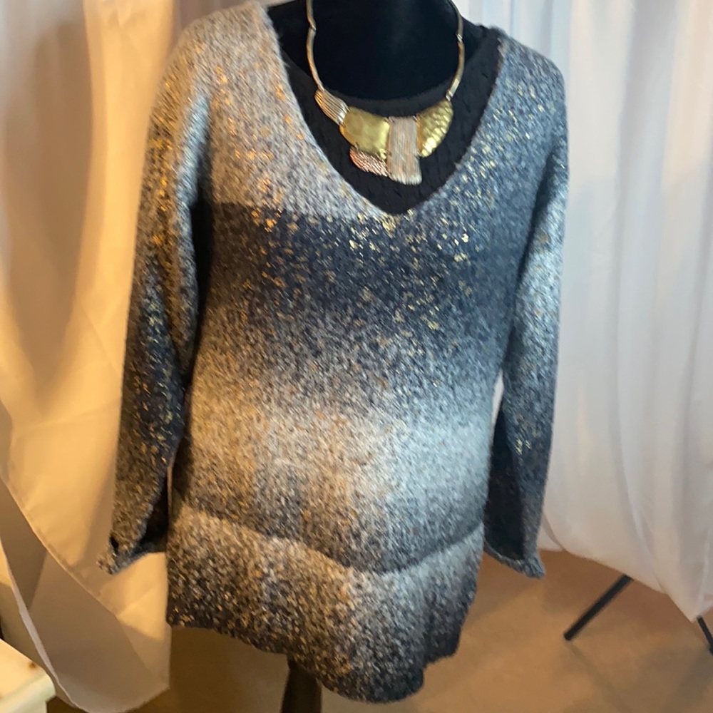Jana sweater- black and grey w/gold flecks